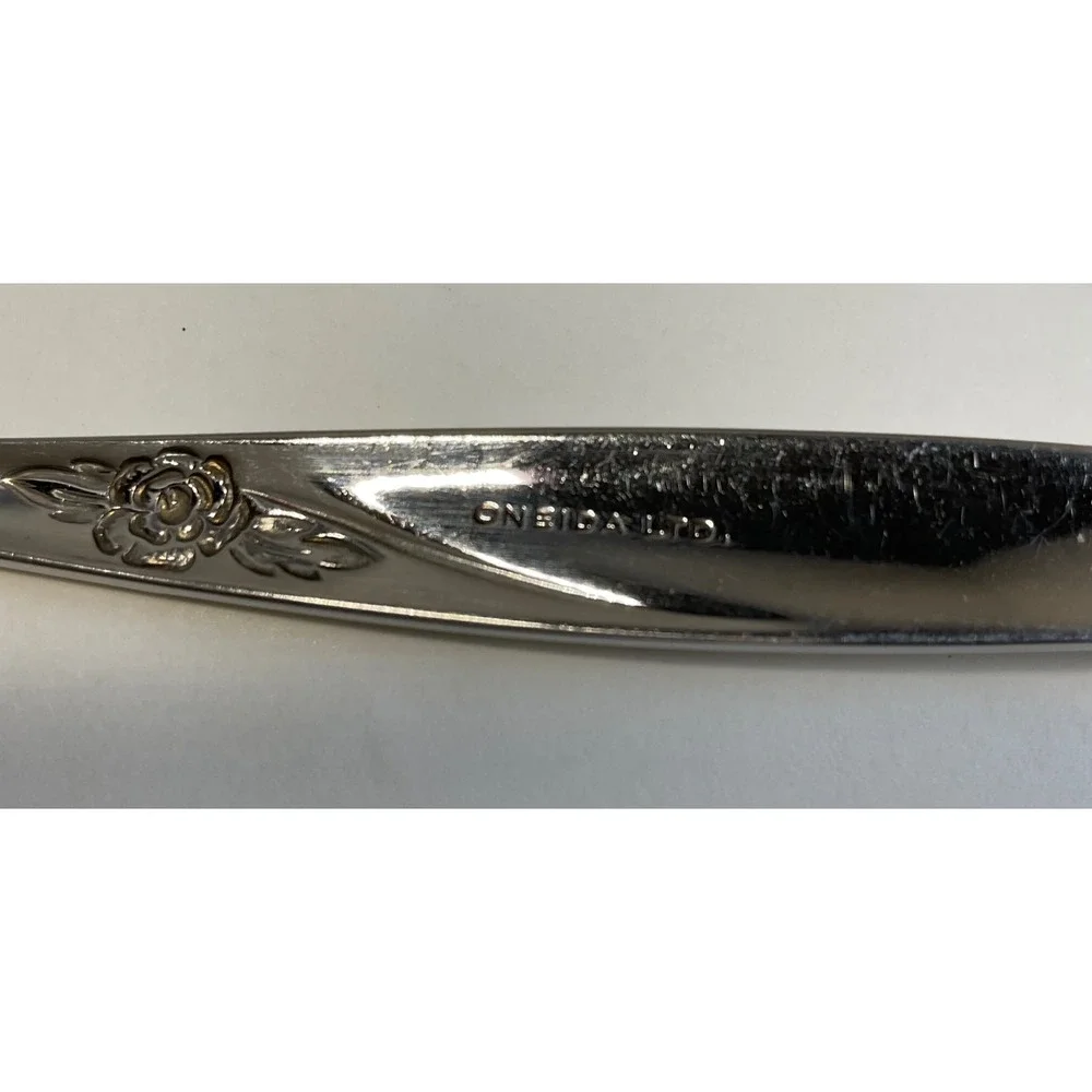 Oneida Wm A Rogers La Rose Soup Spoons Vintage Stainless Steel Set of 6 Floral